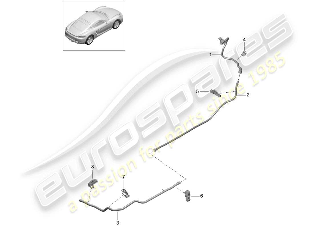 porsche 2024 (718 cayman) schéma des pièces du servofrein central arrière et de la conduite de vide avant