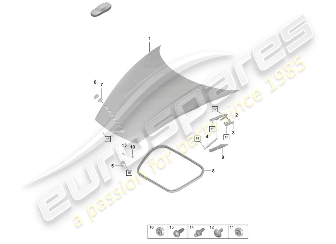 porsche 2021 (992-1) diagramme de pièce de capot