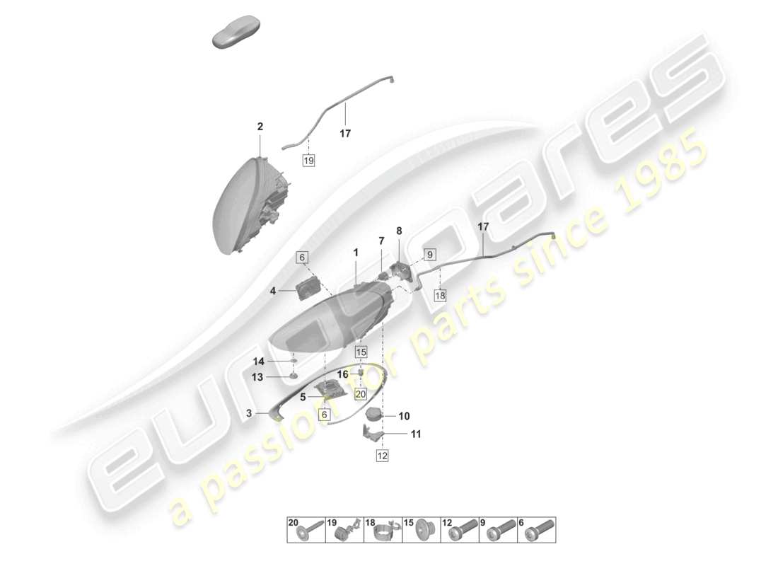porsche 2024 (panamera 971-2) schéma des pièces de base du phare à led pdls