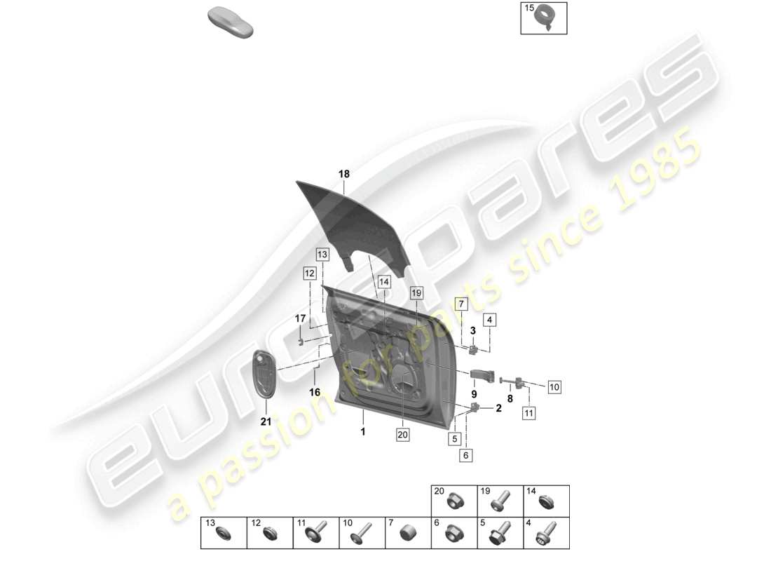 porsche 2025 (macan-e) accessoires de coque de porte avant schéma des pièces