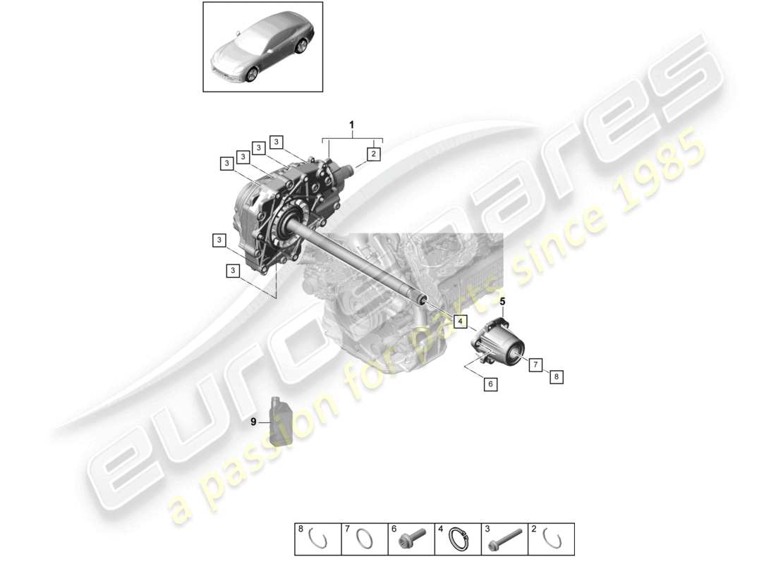 porsche 2021 (panamera 971-1) console de différentiel d'essieu avant prêt pour l'installation schéma des pièces