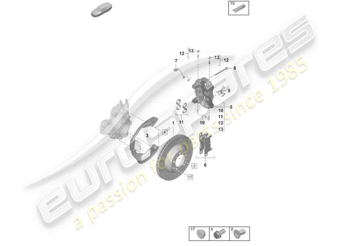 porsche 2024 (panamera 971-2) schéma des pièces de l'essieu arrière du frein à disque