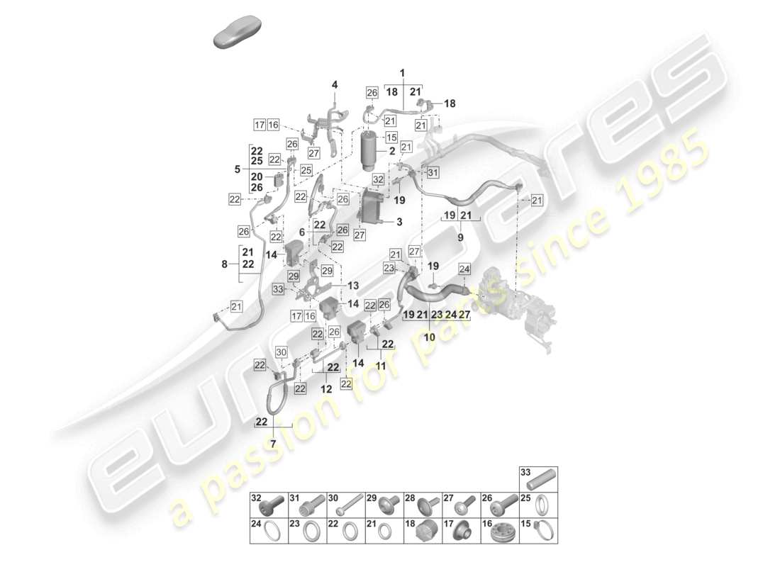 porsche 2022 (taycan 9j1-1) climatisation conduite de réfrigérant insert de sécheur avec pièces de fixation avec : pompe à chaleur r134a liquide de refroidissement schéma des pièces