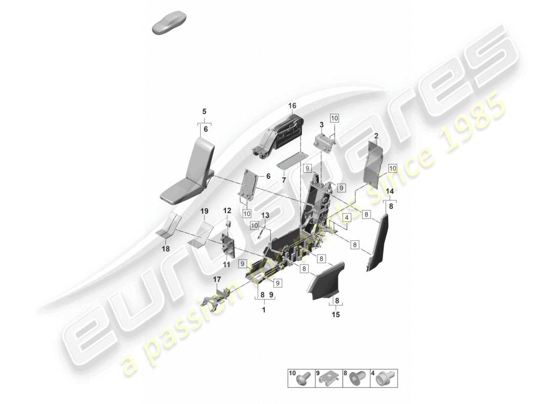 porsche 2024 (panamera 971-2) schéma des pièces commerciales arrière de la console centrale