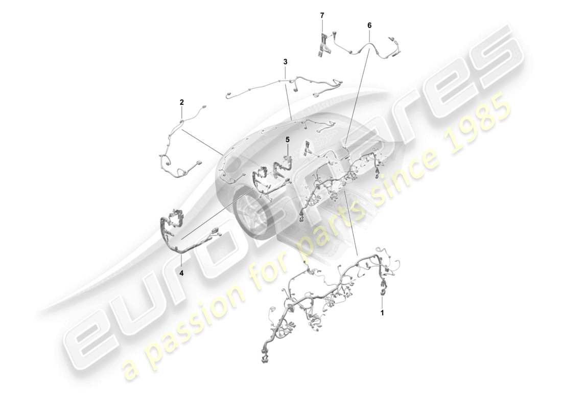 porsche 2021 (718 cayman gt4) schéma des pièces du faisceau de câbles du tableau de bord avant, de la garniture, de la direction et du différentiel de l'essieu avant