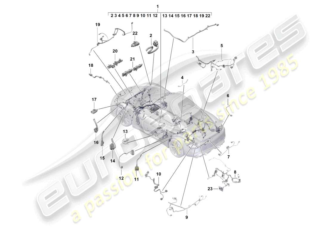 porsche 2021 (718 cayman gt4) faisceaux de câbles schéma des pièces du faisceau de câbles de l'habitacle et de la section partielle