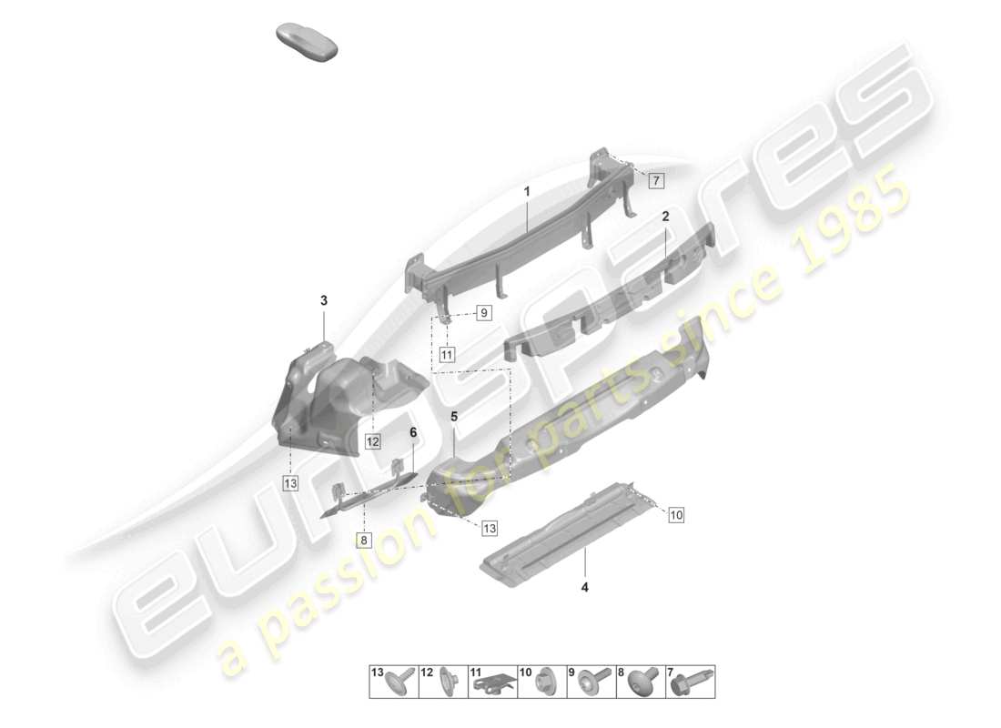 porsche 2022 (992-1 gt3/rs/st) schéma des pièces du support de pare-chocs arrière et du bouclier thermique