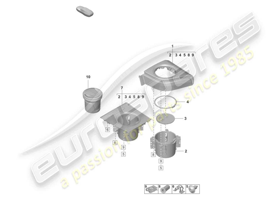 porsche 2023 (taycan 9j1-1) porte-gobelets insert de cendrier console centrale schéma des pièces