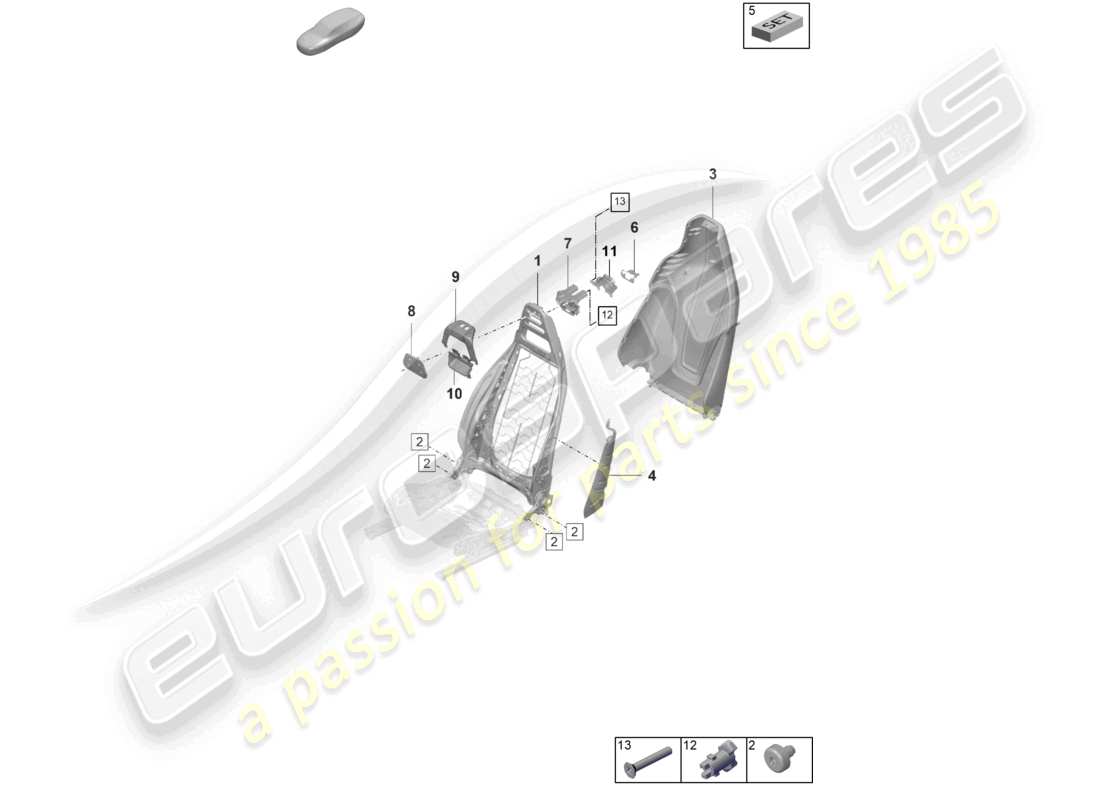 porsche 2022 (taycan 9j1-1) cadre de dossier siège standard siège confort diagramme des pièces