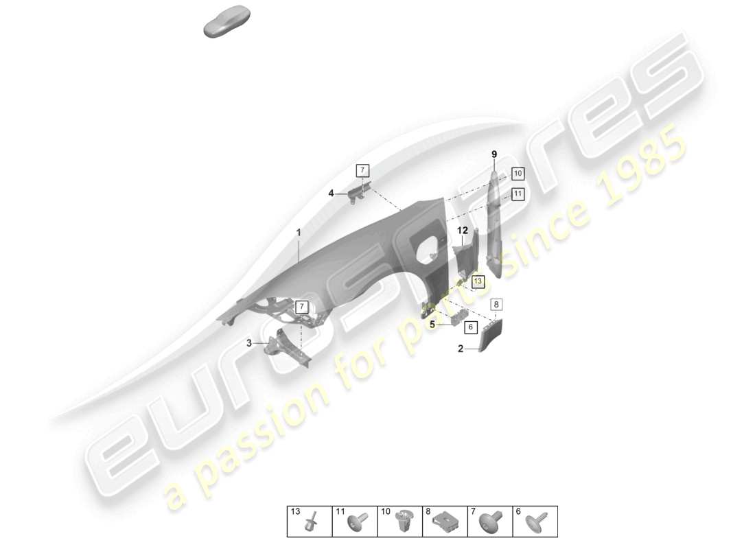 porsche 2022 (taycan 9j1-1) schéma des pièces de l'aile