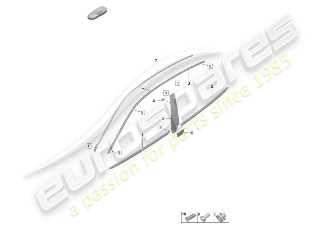 porsche 2022 (taycan 9j1-1) moulure pour porte avant et arrière schéma des pièces