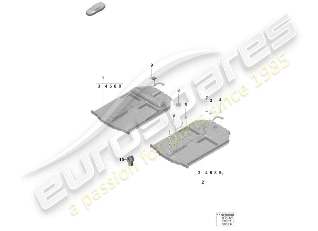 porsche 2022 (taycan 9j1-1) batterie de rechange entraînement électrique remarque schéma des pièces