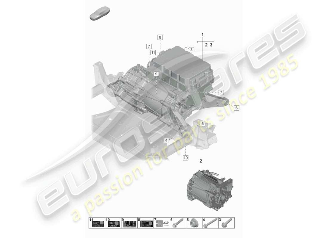 porsche 2023 (taycan 9j1-1) moteur de remplacement moteur de traction pour entraînement électrique essieu avant schéma des pièces