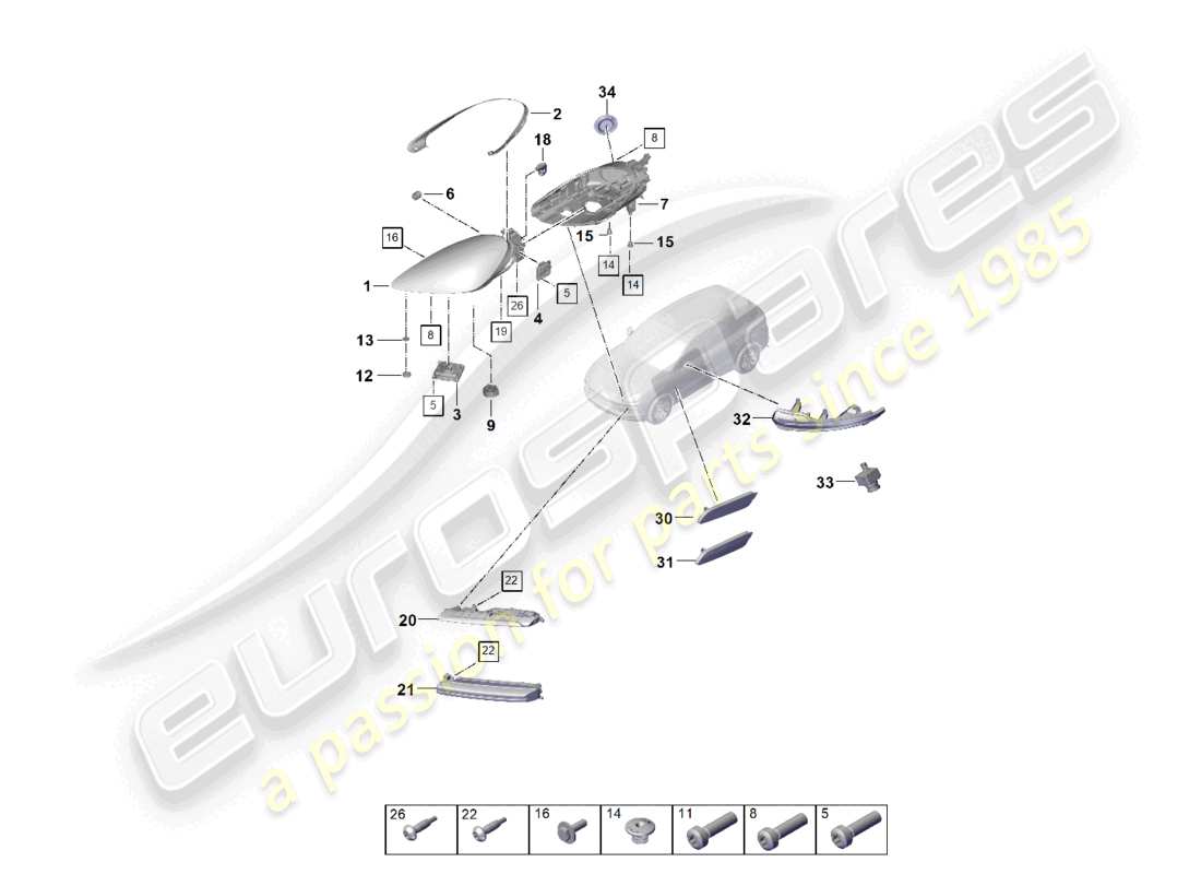 porsche 2024 (cayenne e3 9ya/9yb) phare à led répétiteur de clignotant feux de brouillard diagramme des pièces