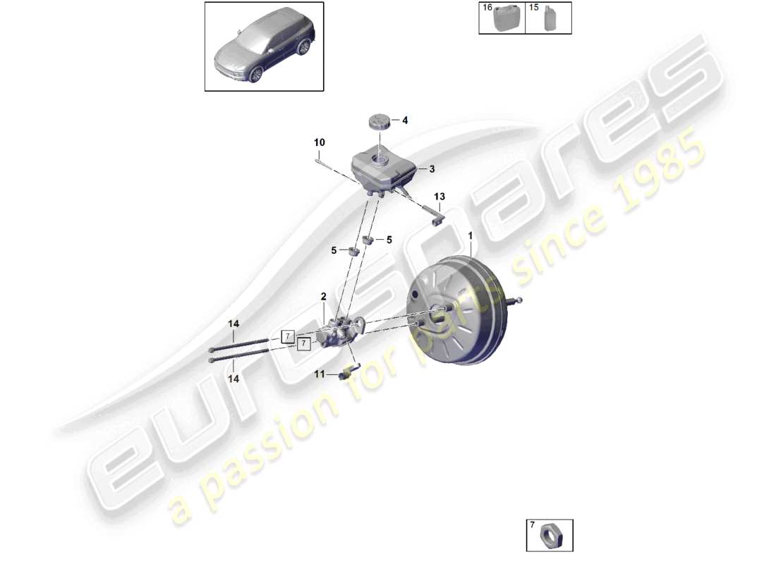 porsche 2024 (cayenne e3 9ya/9yb) schéma des pièces du maître-cylindre de frein du servofrein