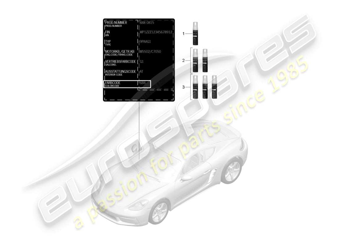 porsche 2021 (718 cayman) schéma des pièces de l'applicateur de retouche de peinture