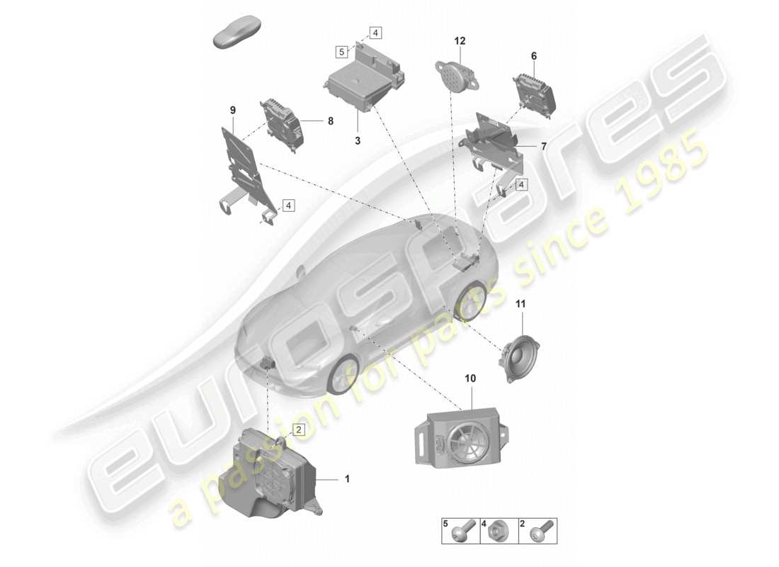 porsche 2023 (taycan 9j1-1) système de sonorisation du moteur haut-parleur aide au stationnement avertisseur sonore pour véhicules avec activation électrique du hayon schéma des pièces