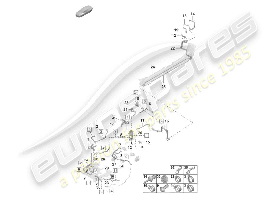 porsche 2022 (taycan 9j1-1) schéma des pièces du tuyau de liquide de refroidissement