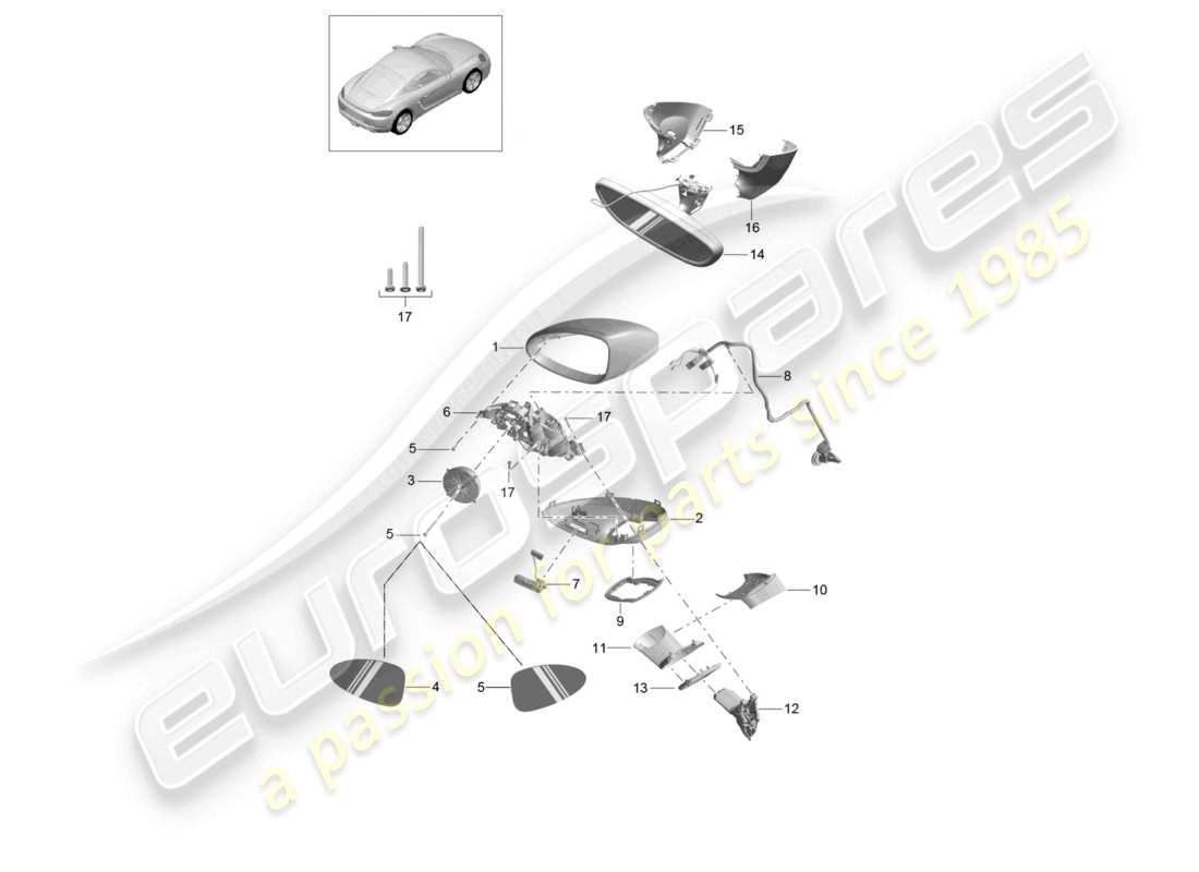 porsche 2021 (718 cayman) rétroviseur extérieur rétroviseur intérieur schéma des pièces