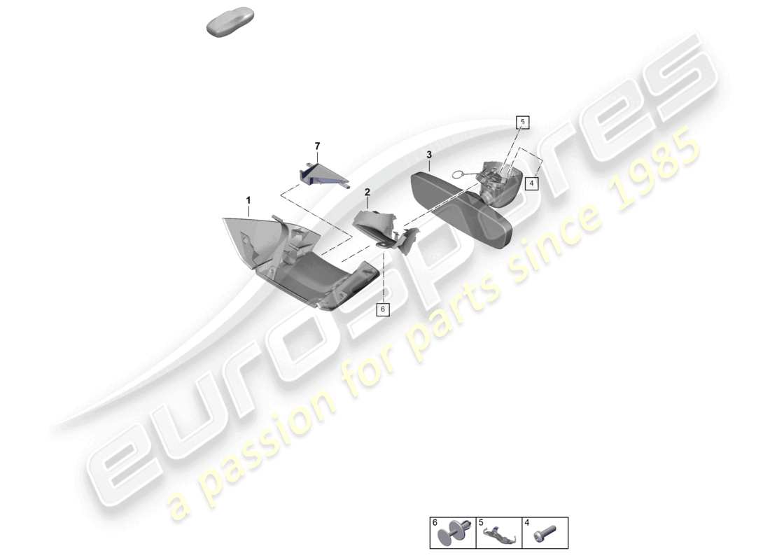 porsche 2025 (panamera 976) schéma des pièces des accessoires de rétroviseur intérieur