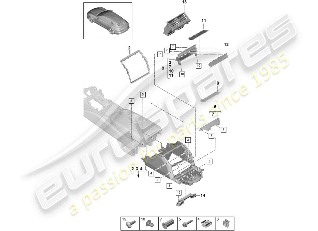 porsche 2021 (panamera 971-1) console centrale arrière schéma des pièces