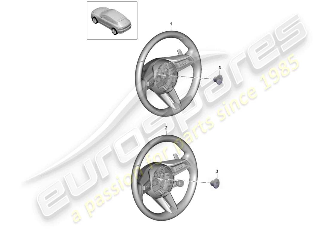 porsche 2021 (macan) volant sport multifonction pr : gp2 (cuir, chauffant) 360mm volant sport multifonction (race-tex) avec chauffage - pdk - schéma des pièces