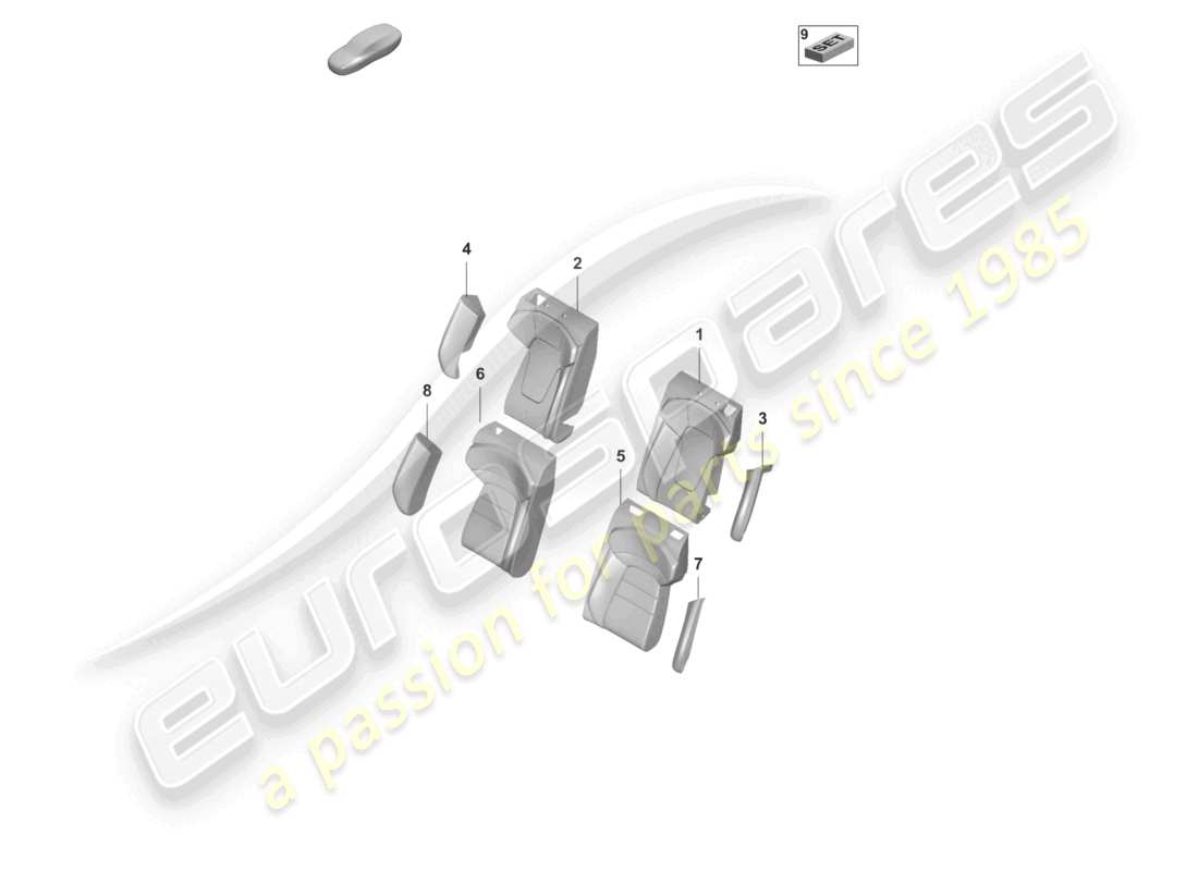 porsche 2022 (taycan 9j1-1) mousse pour appui latéral housse de dossier banquette (3-seater) siège confort pour modèles avec ventilation de siège diagramme des pièces