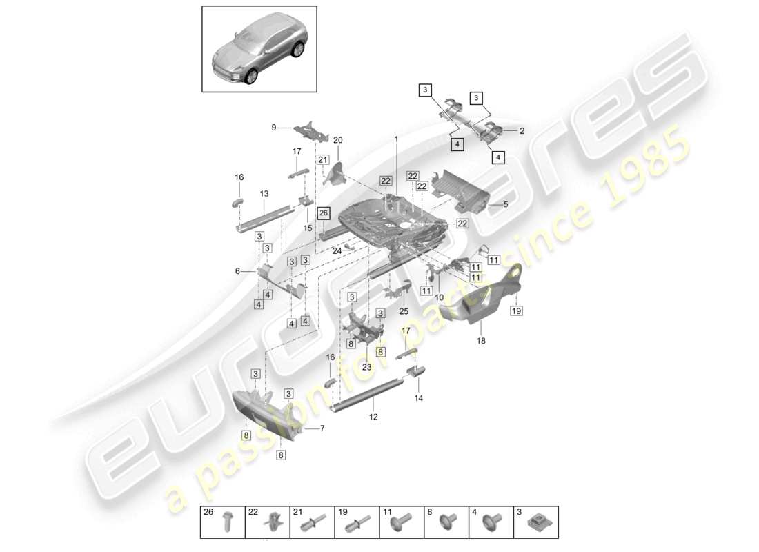 porsche 2021 (macan) cadre de siège accessoires divers siège sport diagramme des pièces