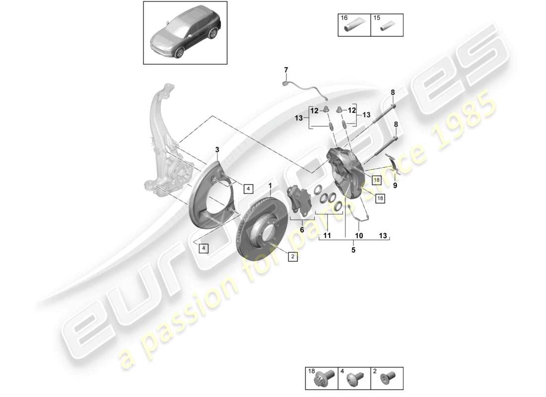 porsche 2024 (cayenne e3 9ya/9yb) frein à disque 18 essieu avant noir/vert schéma des pièces