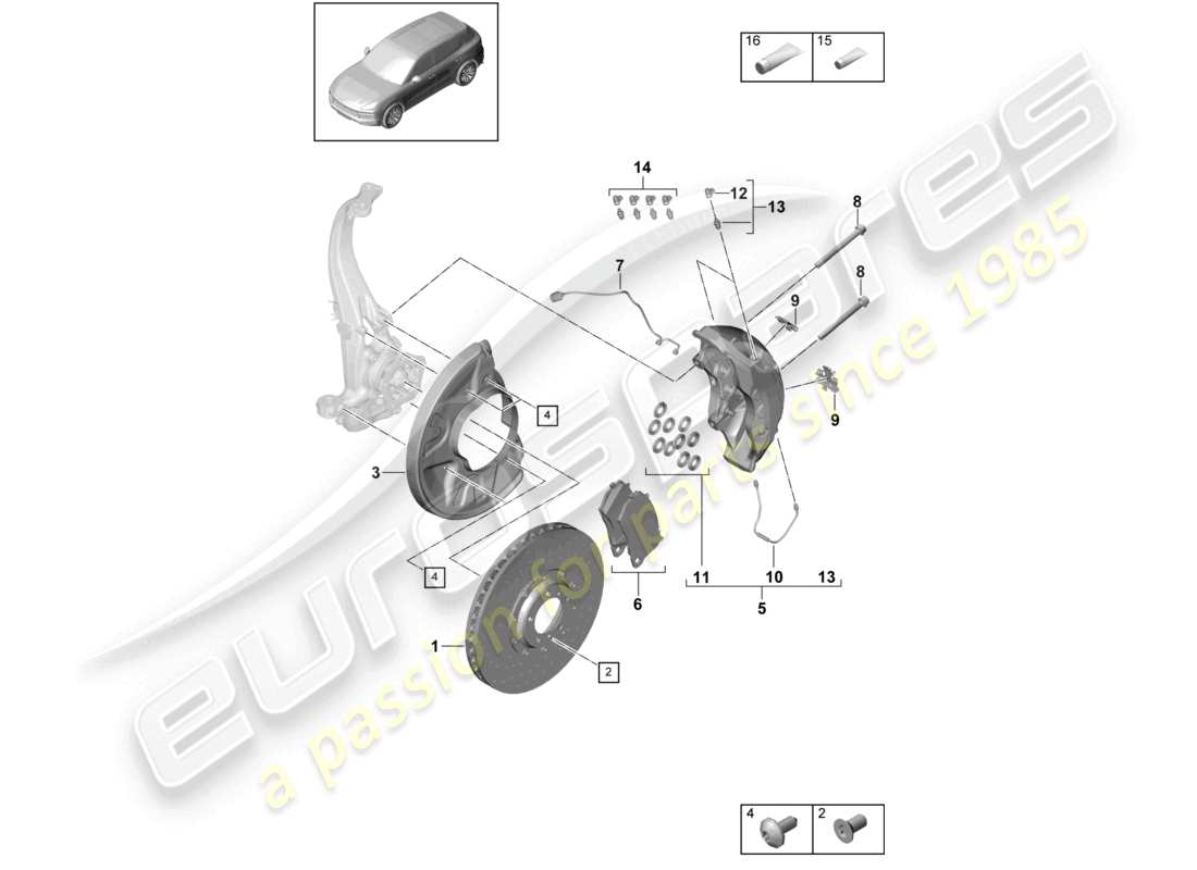 porsche 2024 (cayenne e3 9ya/9yb) frein à disque 21 schéma des pièces de l'essieu avant