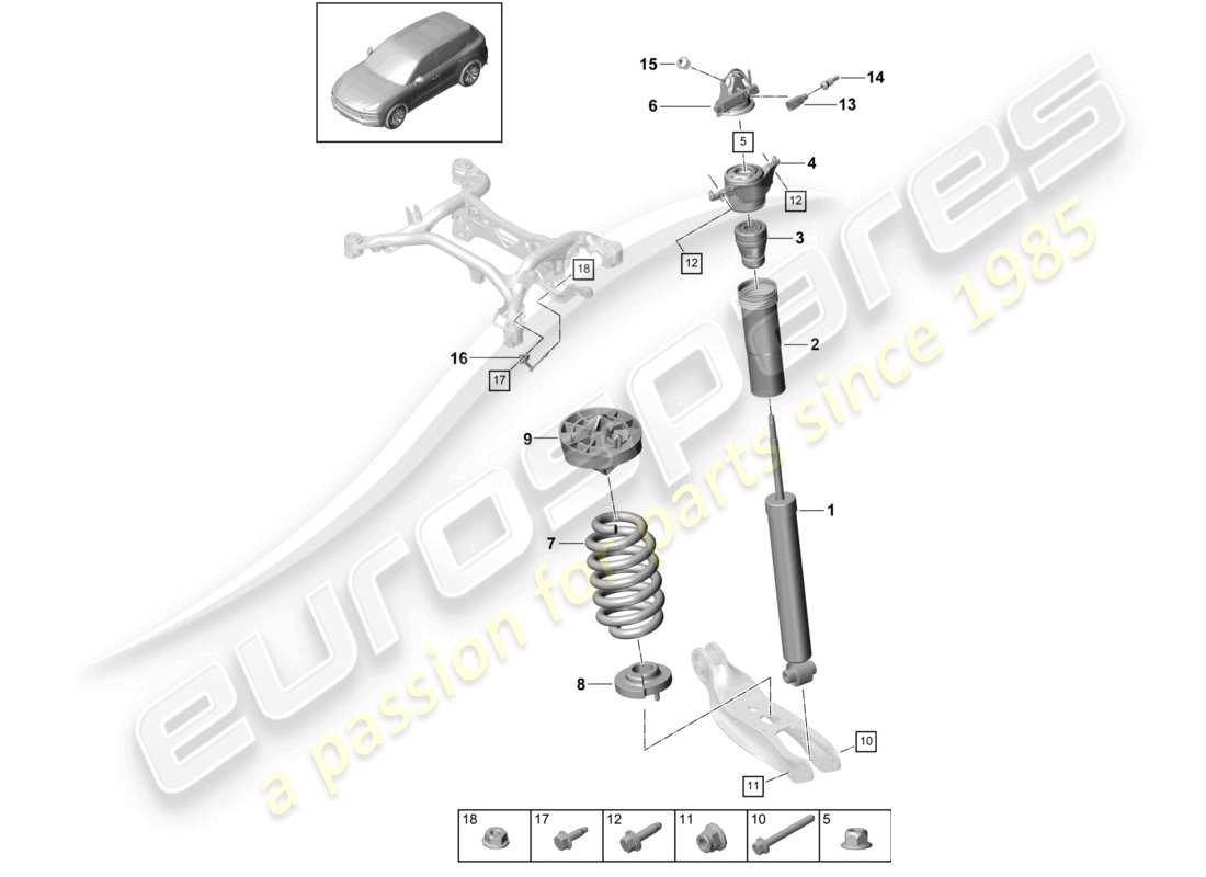 porsche 2024 (cayenne e3 9ya/9yb) suspension à ressort en acier ressort hélicoïdal amortisseurs capteur de niveau diagramme des pièces