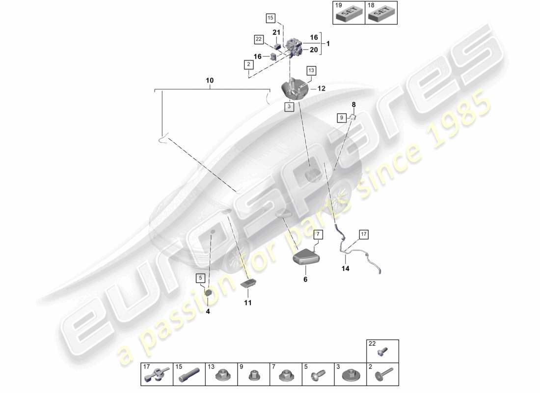 porsche 2024 (cayenne e3 9ya/9yb) suspension pneumatique unité d'alimentation en air accumulateur de pression unité de commande pour amortissement à régulation électronique schéma des pièces