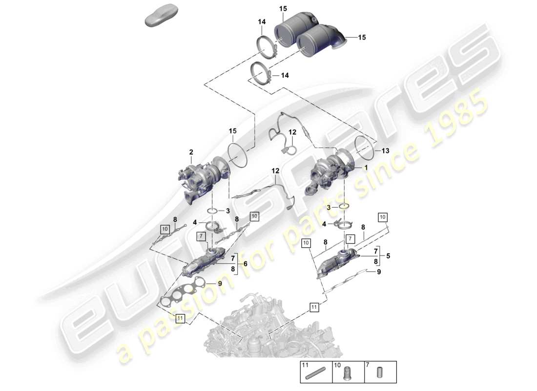 porsche 2025 (panamera 976) turbocompresseur à gaz d'échappement collecteurs d'échappement sonde lambda schéma des pièces