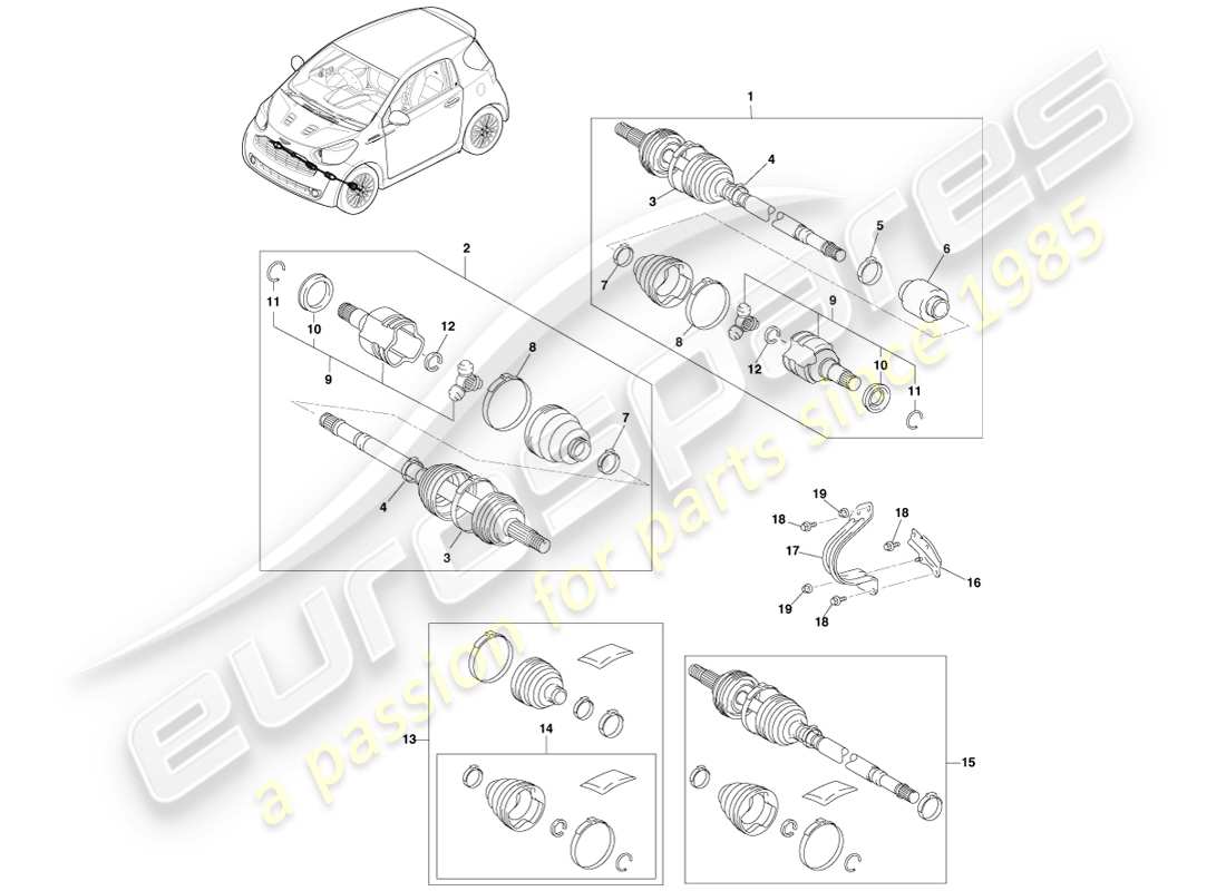 aston martin cygnet (2012) diagramme des pièces des demi-arbres