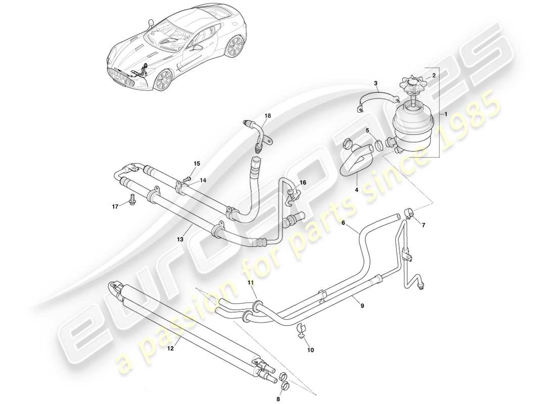 aston martin one-77 (2011) refroidisseur, tuyaux et réservoir, diagramme de pièces lhd