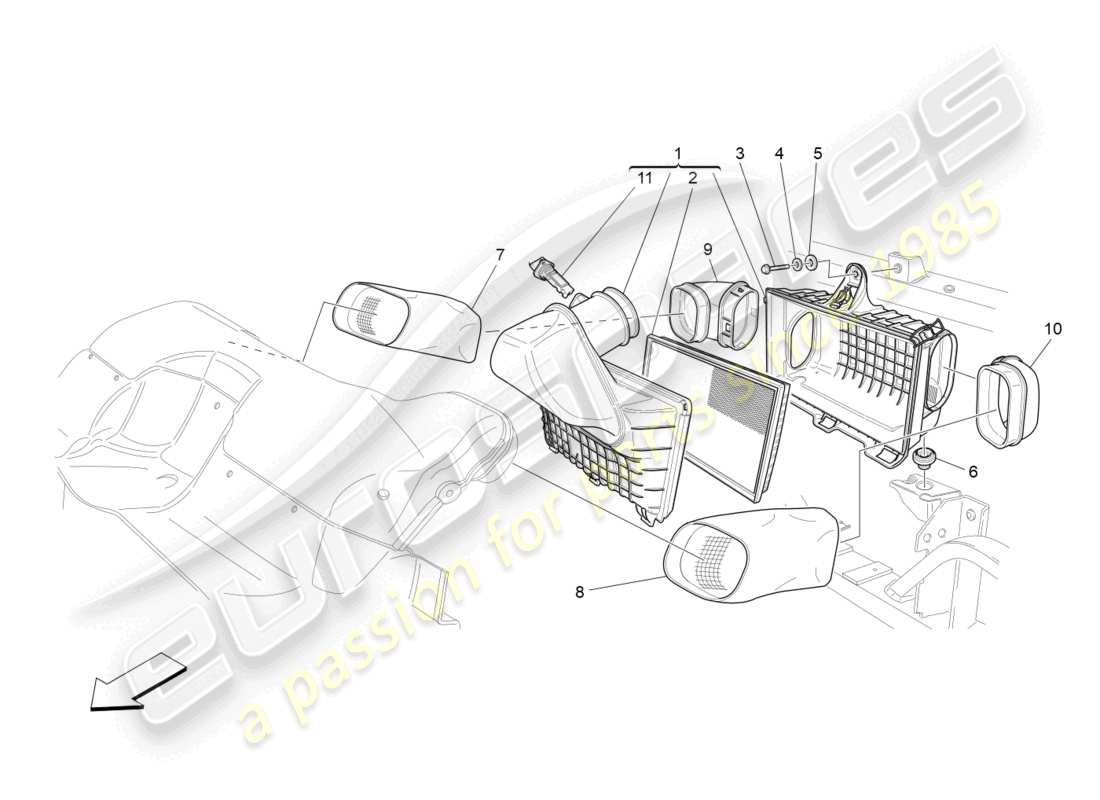 maserati grancabrio mc (2013) schéma des pièces du filtre à air, de l'admission d'air et des conduits
