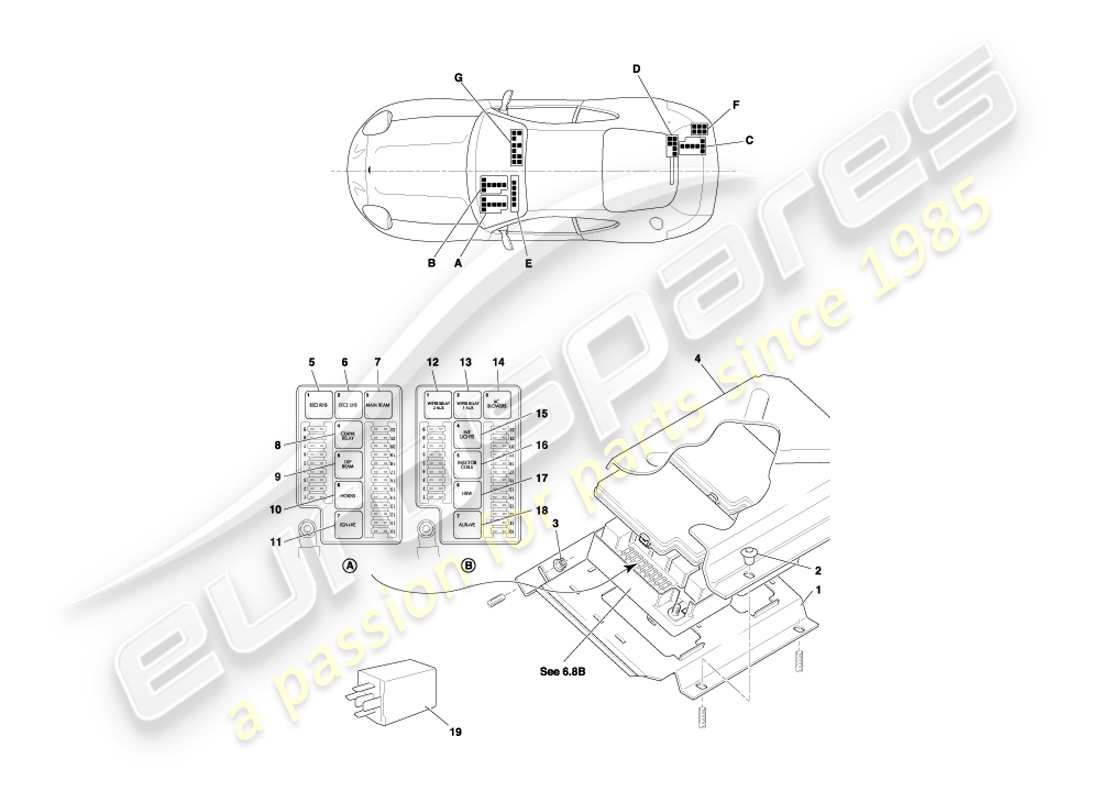 aston martin db7 vantage (2001) relais, vin 300556 sur le diagramme de pièce