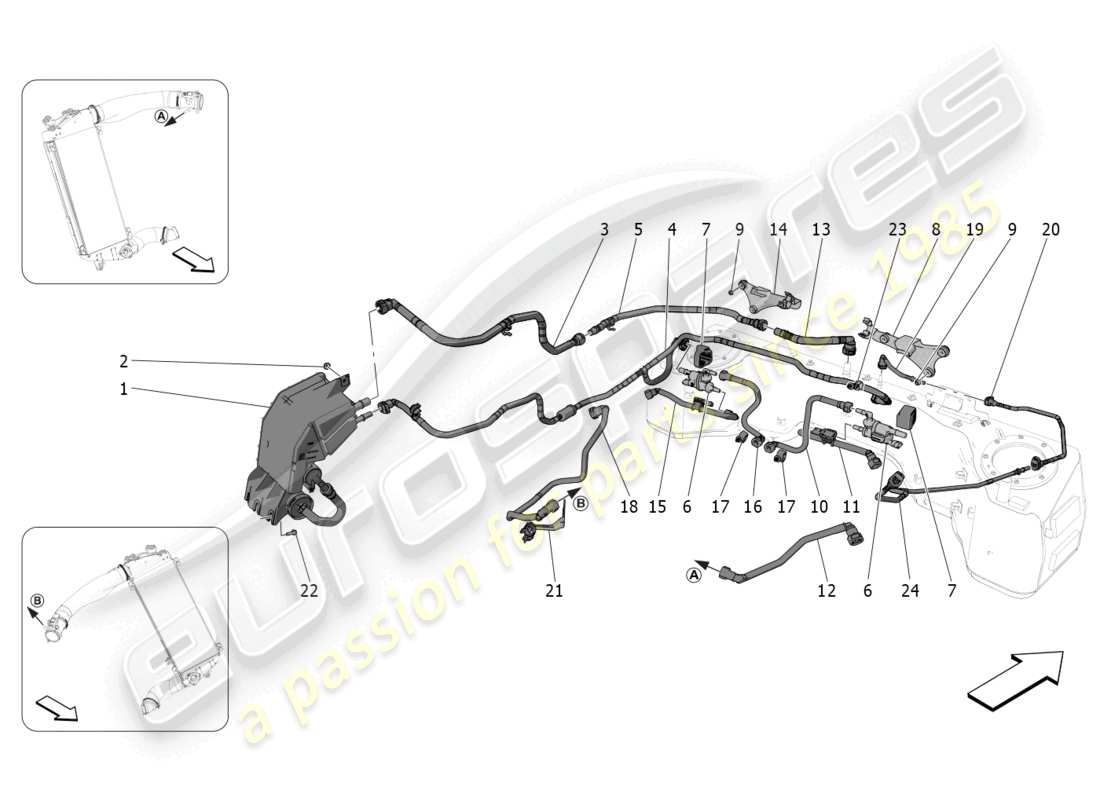 maserati mc20 cielo (2023) schéma des pièces du système de recirculation des vapeurs de carburant