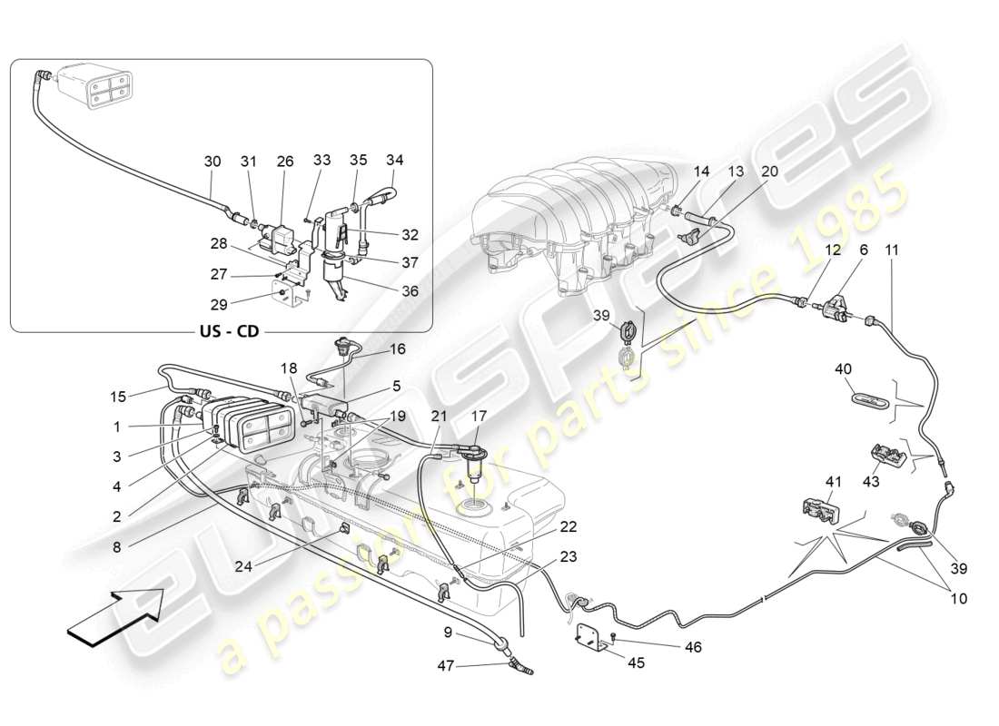 maserati grancabrio mc (2013) schéma des pièces du système de recirculation des vapeurs de carburant