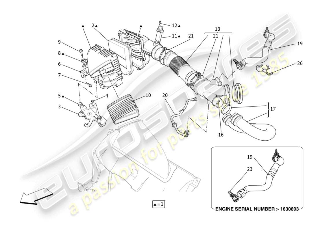 maserati ghibli fragment (2022) schéma des pièces du filtre à air, de l'admission d'air et des conduits
