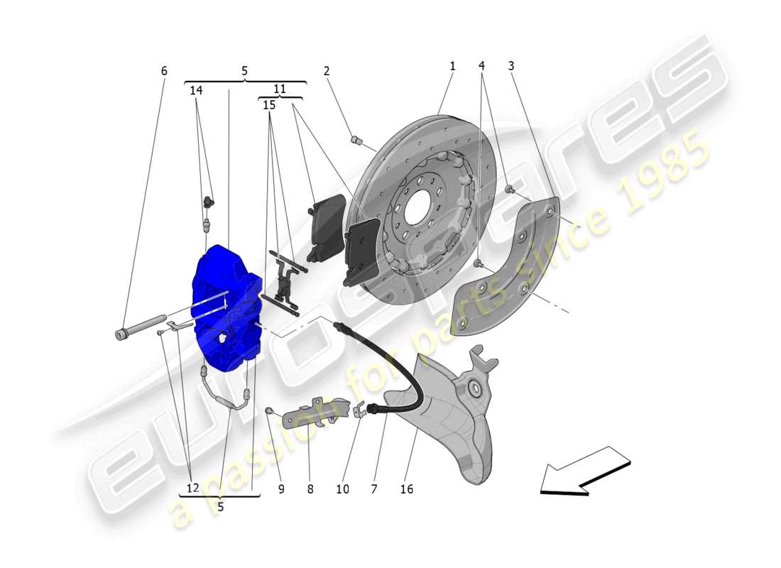 maserati mc20 (2023) dispositifs de freinage sur les roues arrière schéma des pièces