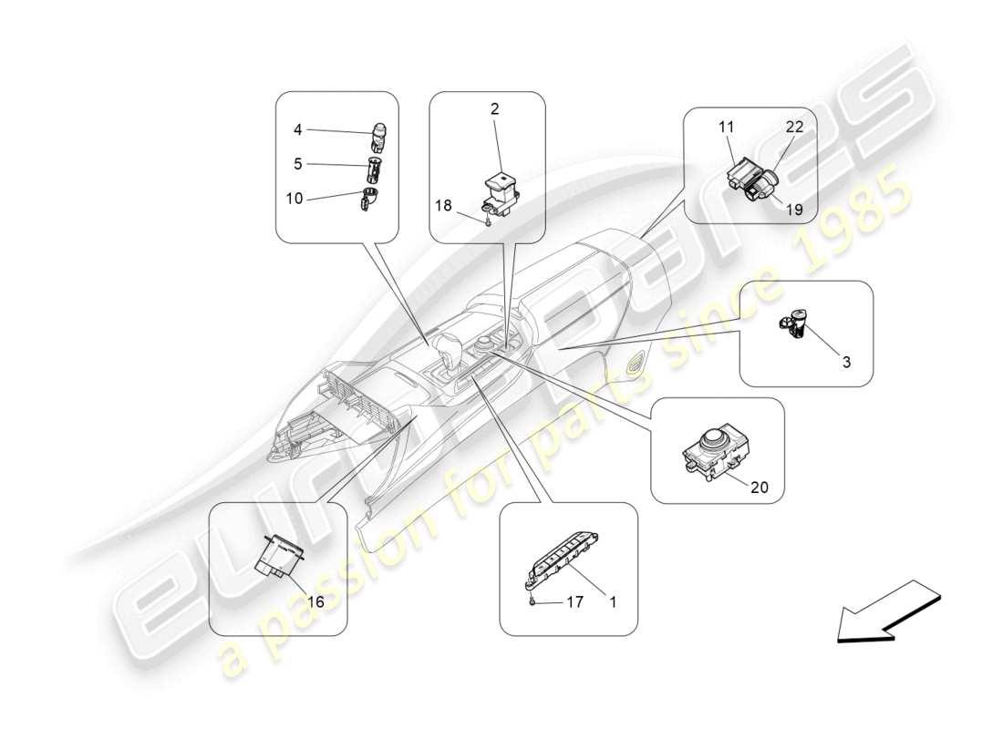 maserati levante (2017) appareils de console centrale schéma des pièces