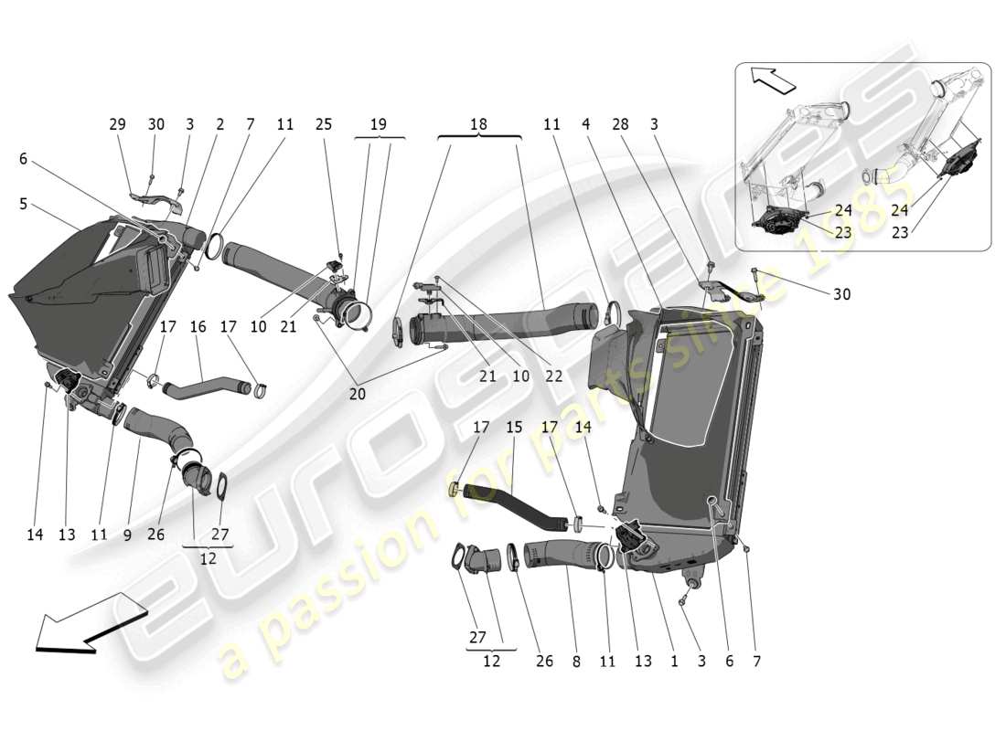 maserati mc20 cielo (2023) système de refroidissement intermédiaire schéma des pièces