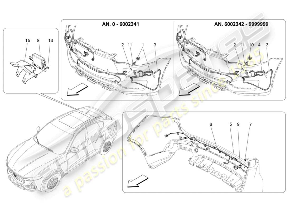 maserati levante tributo (2021) capteurs de stationnement schéma des pièces