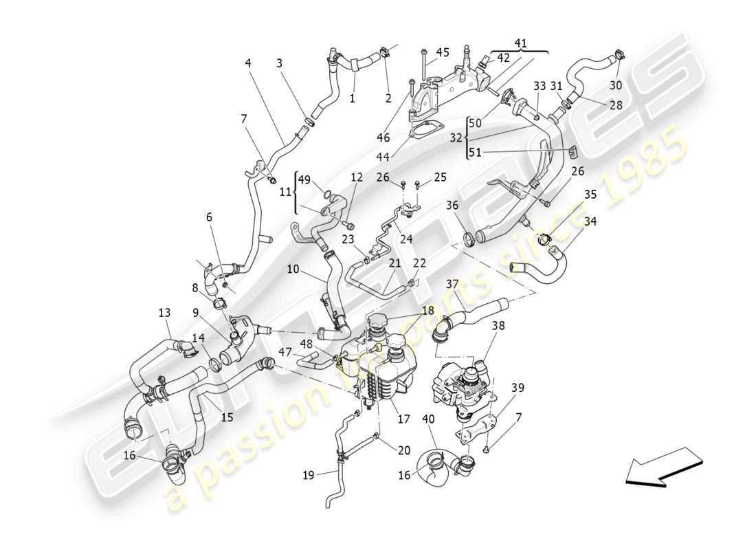 maserati ghibli fragment (2022) système de refroidissement : diagramme de pièces nourice et lignes