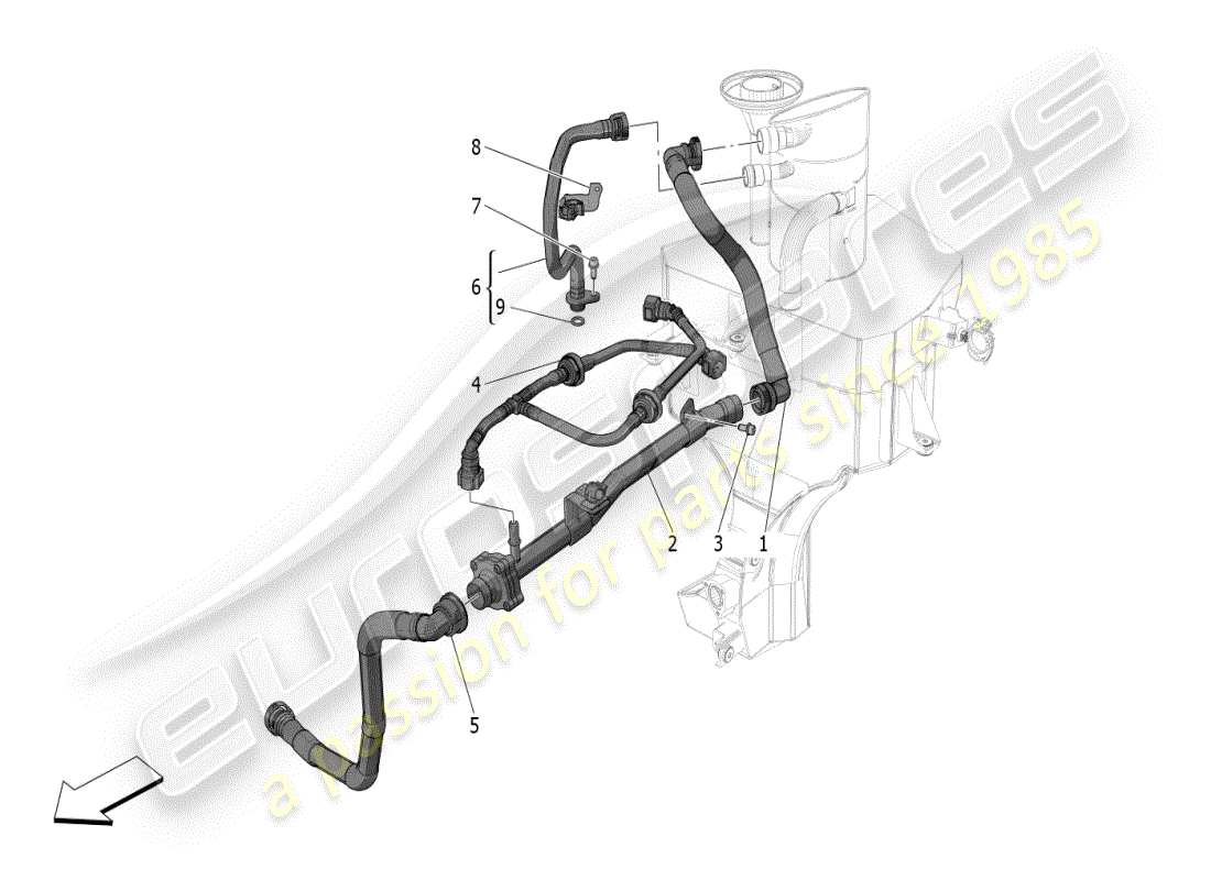 maserati mc20 (2024) système de recirculation des vapeurs d'huile schéma des pièces