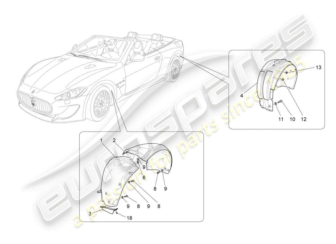 maserati grancabrio mc (2013) schéma des pièces de la timonerie et des couvercles