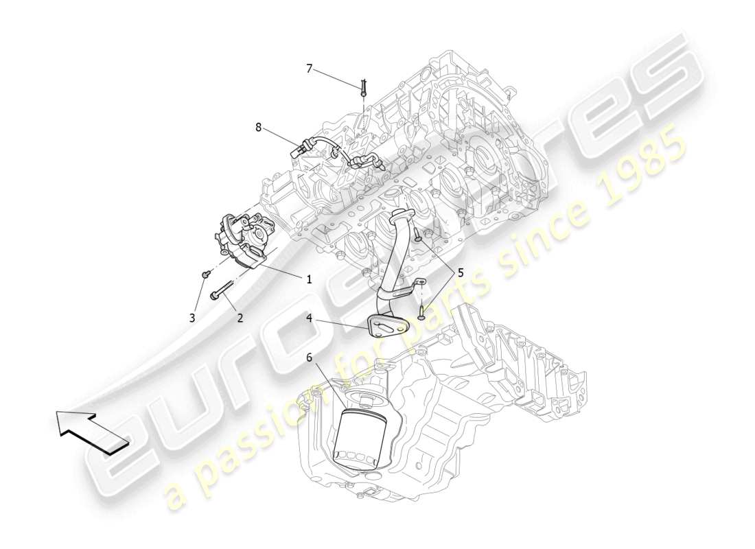 maserati ghibli fragment (2022) système de lubrification : diagramme des pièces de la pompe et du filtre