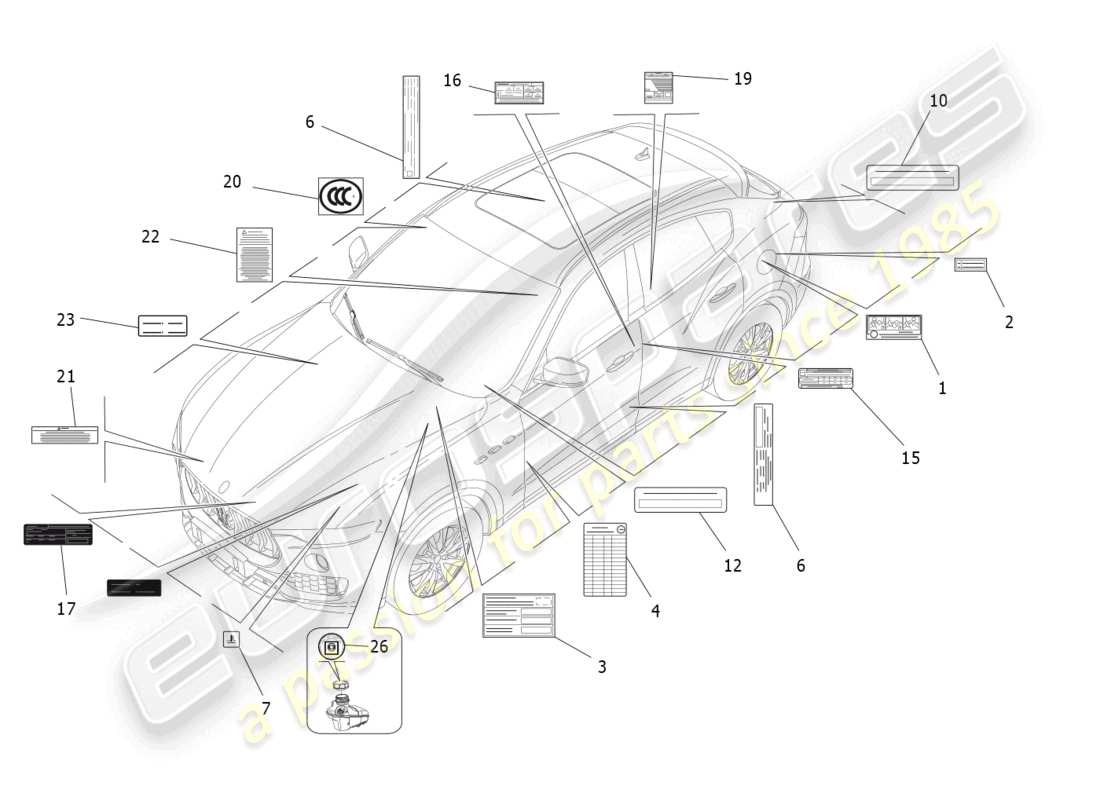 maserati levante (2019) autocollants et étiquettes schéma des pièces