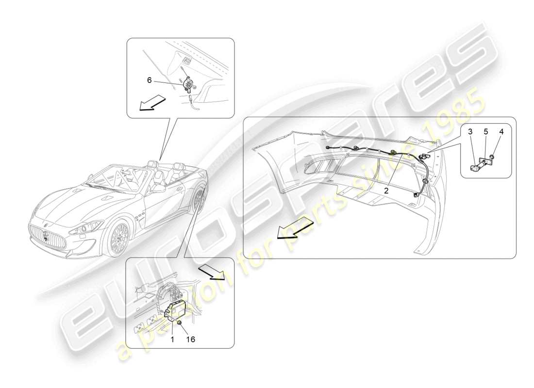 maserati grancabrio mc (2013) schéma des pièces des capteurs de stationnement